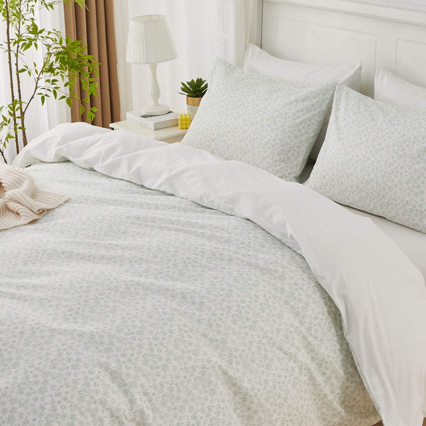 Gogreen 100% Cotton 3 Pieces Luxury Twin Duvet Cover Floral, Soft & Breathable Twin Bedding Sets, Pattern Twin Comfy Duvet Cover, with Zipper Closure