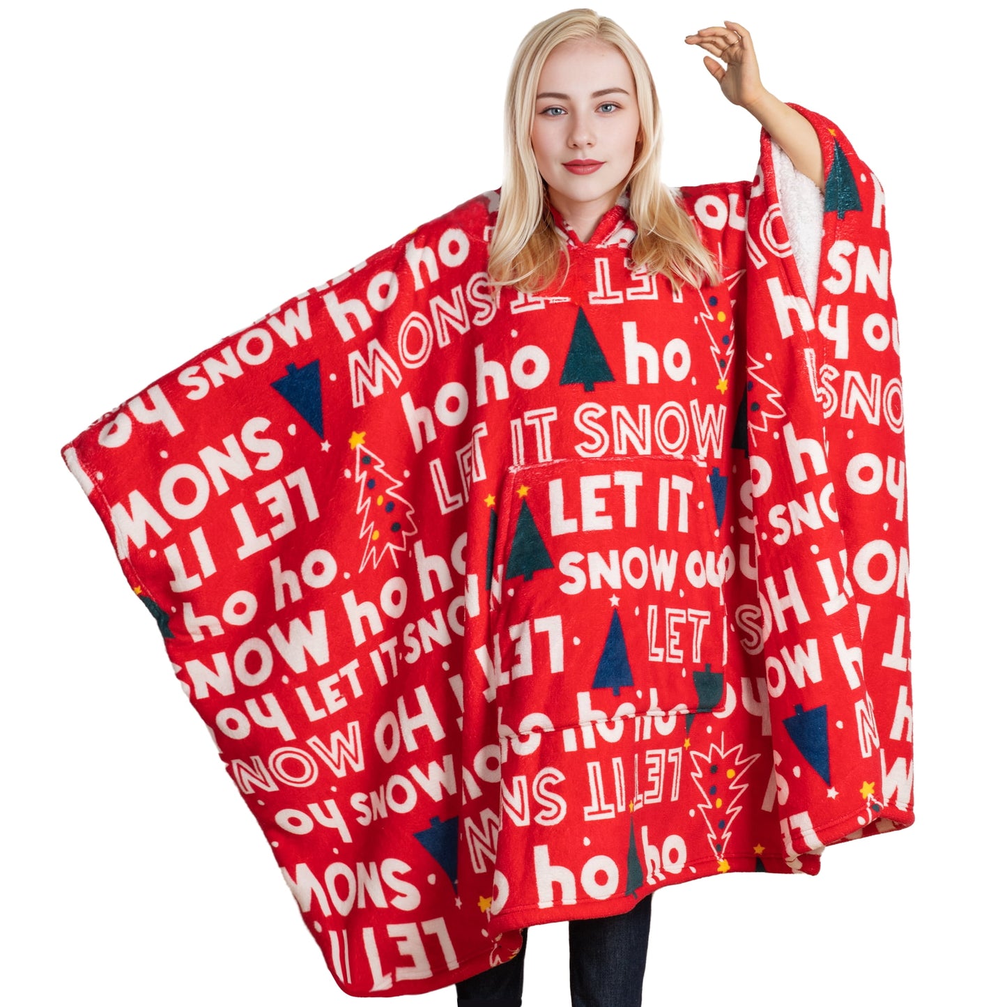 Gogreen Official Wearable Blanket Hoodie Sherpa Fleece Bed Blanket, Cozy Design Machine Washable