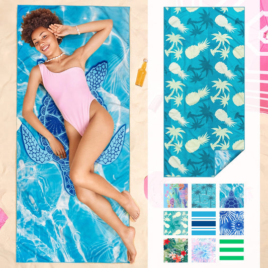 ogreen Quick Dry Sand Free Beach Towel for Travel Pool Lightweight 71x32 In Absorbent Microfiber Oversized Towels Yoga Bath Camping Sport - Stylish Unique Gift - Sea Turtl