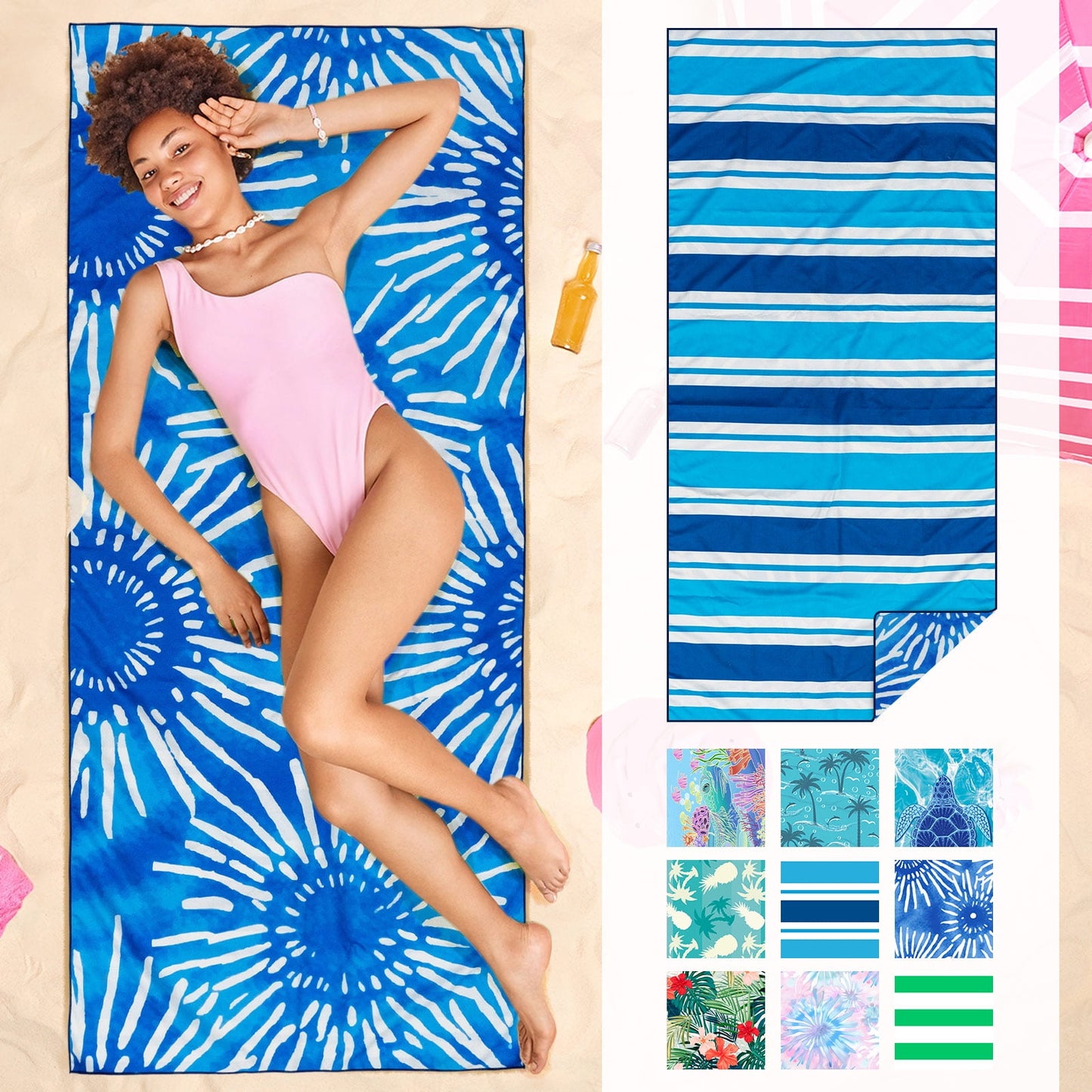 ogreen Quick Dry Sand Free Beach Towel for Travel Pool Lightweight 71x32 In Absorbent Microfiber Oversized Towels Yoga Bath Camping Sport - Stylish Unique Gift - Blue Flora