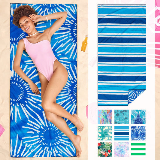 ogreen Quick Dry Sand Free Beach Towel for Travel Pool Lightweight 71x32 In Absorbent Microfiber Oversized Towels Yoga Bath Camping Sport - Stylish Unique Gift - Blue Flora