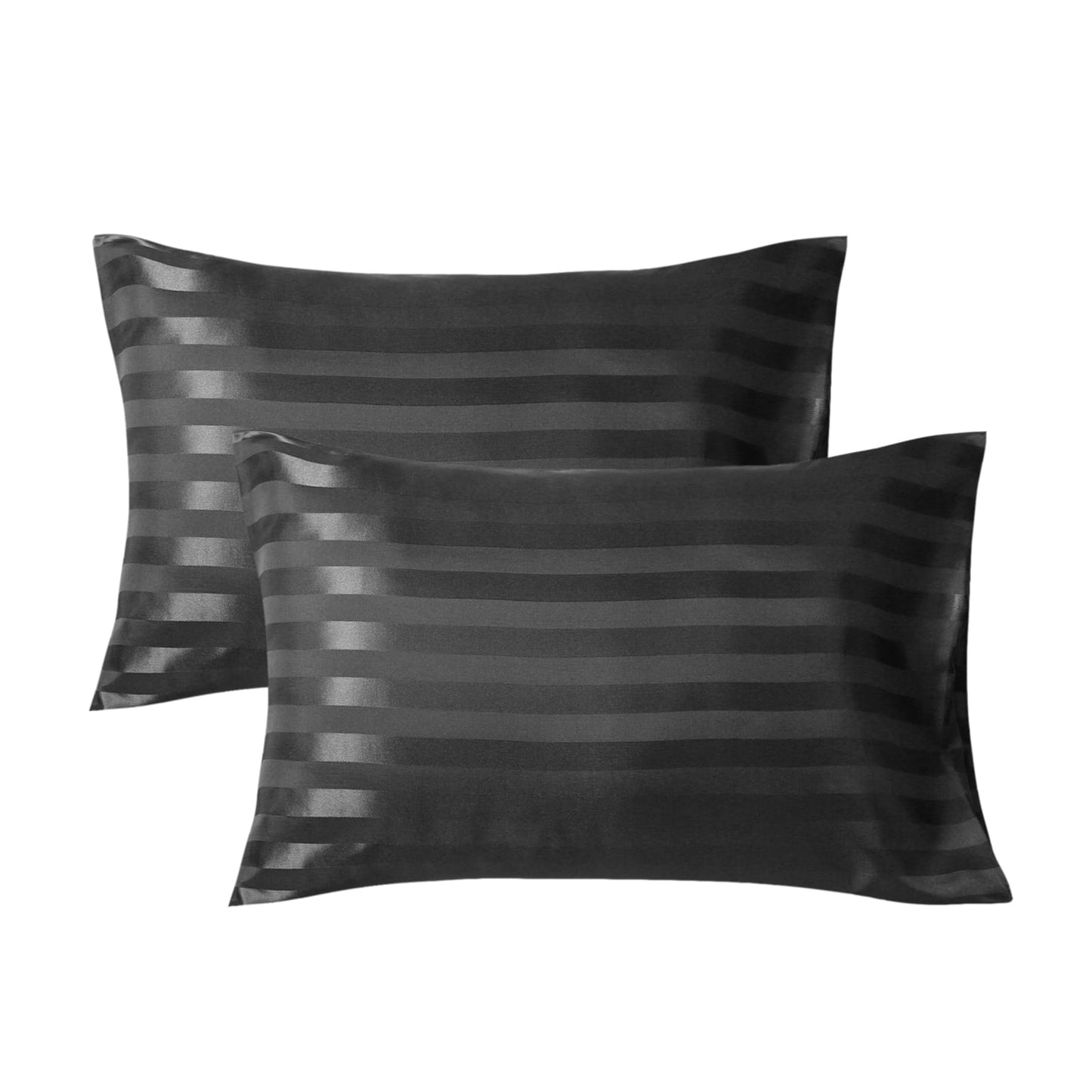 Gogreen Satin Pillowcase for Hair and Skin, Silk Satin Pillowcase 2 Pack, Pillow Cases Set of 2, Silky Pillow Cover with Envelope Closure (20x26, Black Stripe, Standard)