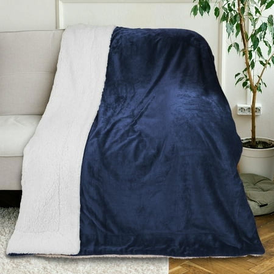 Gogreen Sherpa Fleece Throw Blanket for Couch Bed Sofa Adults -Soft and Warm Blanket for Winter, Thick and Fuzzy Throw Blanket,Navy Blue, 50x60 Inches