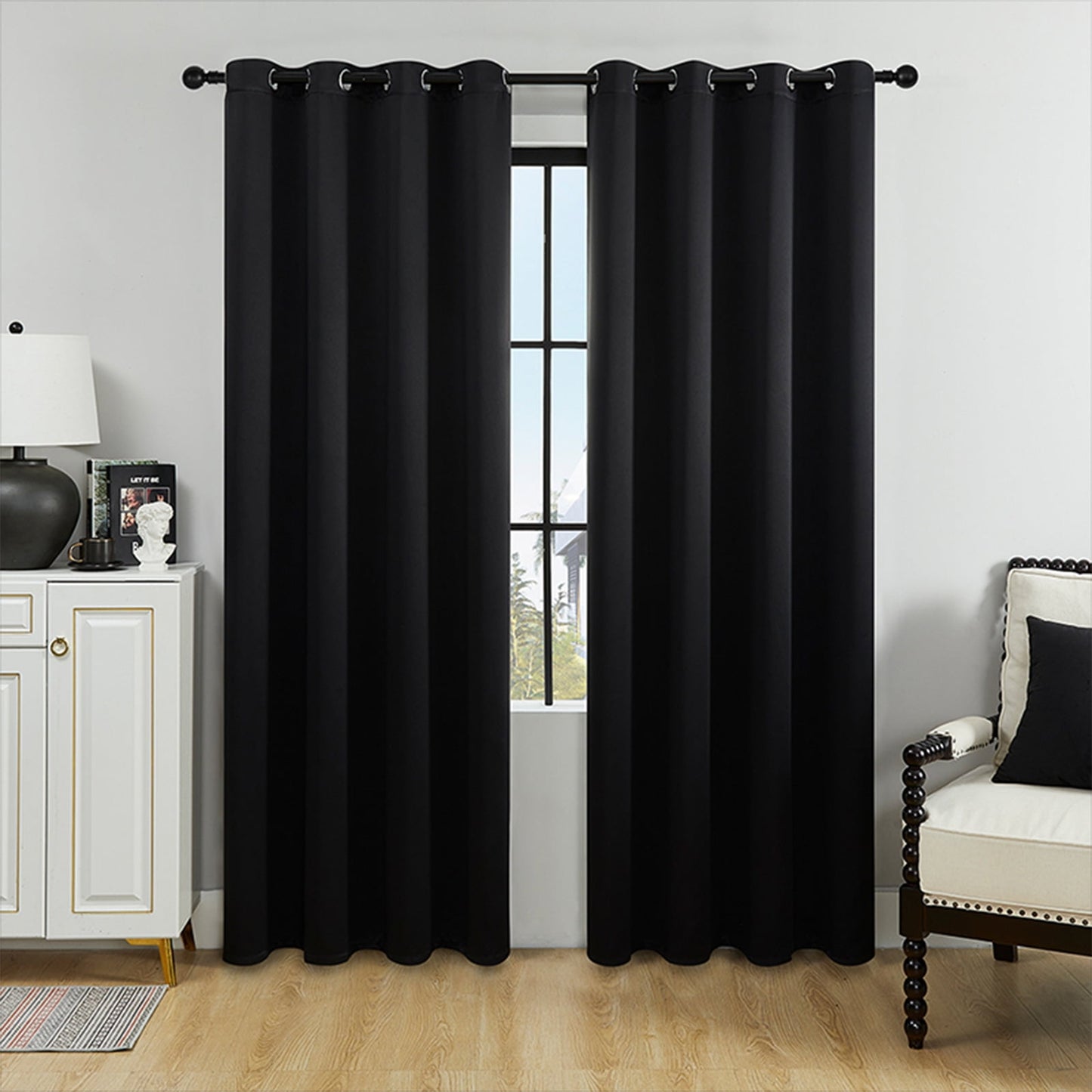 Gogreen Solid Thermal Insulated Grommet Blackout Curtains/Drapes for Bedroom Window (2 Panels, 42 inches Wide by 84 inches Long, Black)