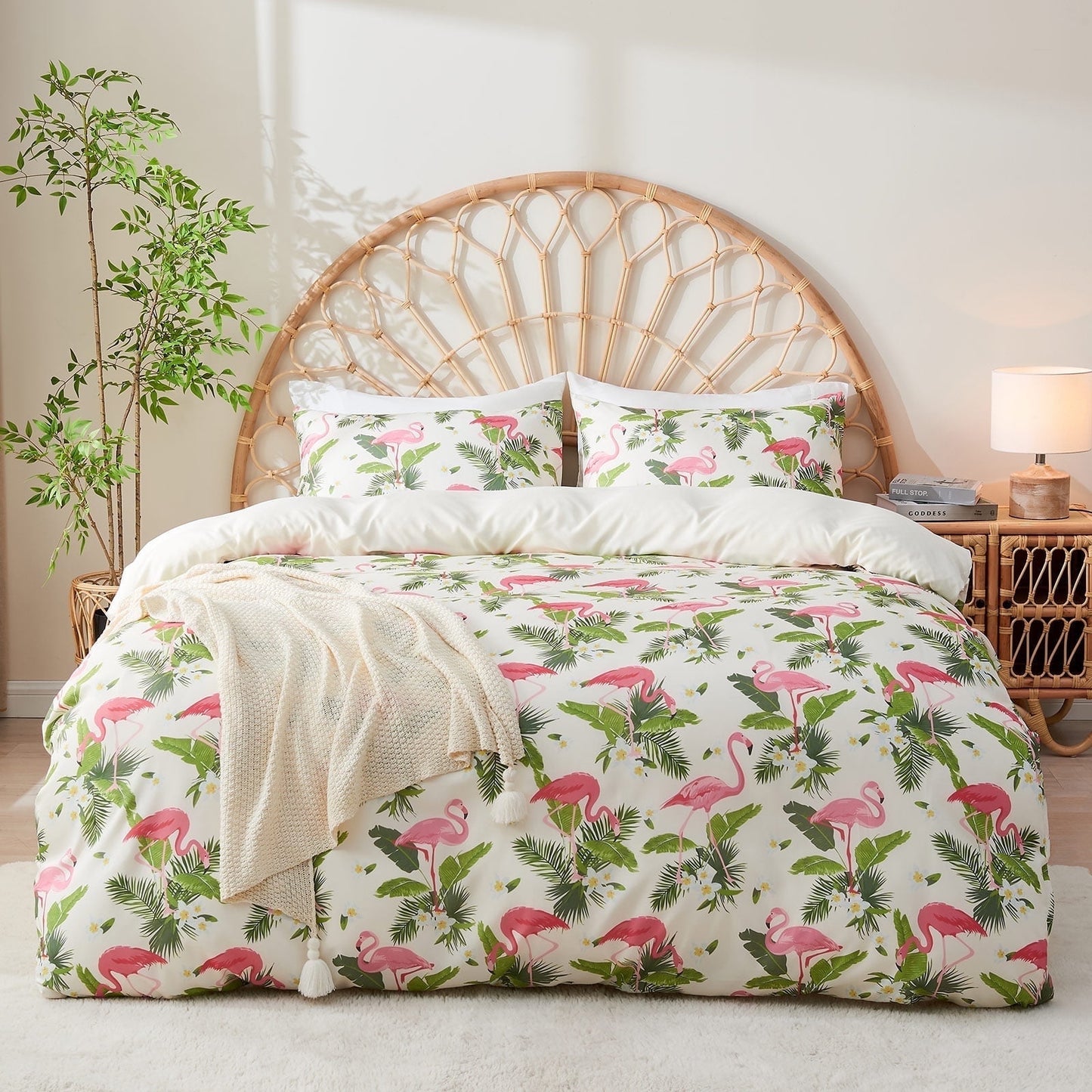 Gogreen Twin Duvet Cover Floral, Soft & Breathable Microfiber 3 Pieces Twin Bedding Sets, Pattern Twin Comfy Duvet Cover, with Zipper Closure (Flamingo, Twin)