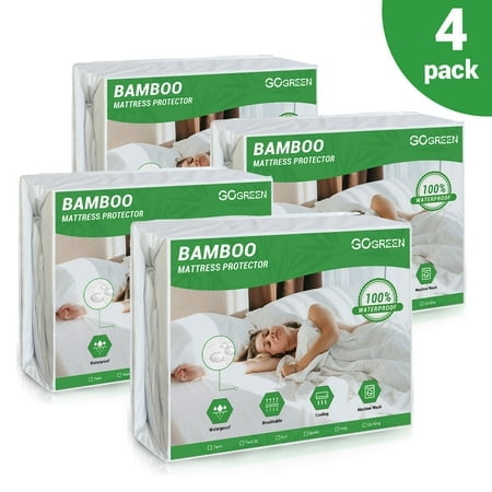 Gogreen Waterproof Mattress Protector (4 Packs), Breathable Cooling Bed Mattress Cover with Deep Pocket Plastic Mattress Protector Fitted 6-15 (Bamboo Terry, California King 72x84)