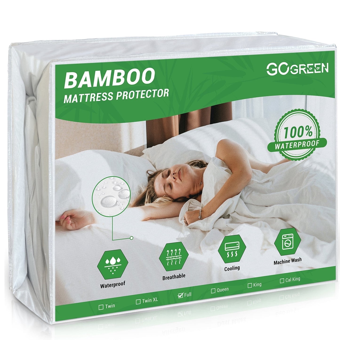 Gogreen Waterproof Mattress Protector, Breathable Cooling Bed Mattress Cover with Deep Pocket Plastic Mattress Protector Fitted 6-15(Bamboo Jersey, Full 54x75)