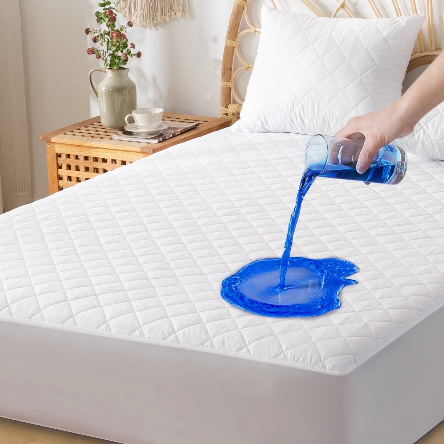 Gogreen Waterproof Mattress Protector, Stretchable Queen Mattress Pad Fit up to 16, Super Soft Mattress Cover Queen Size Bed Cooling Mattress Protector, Breathable Bed Cover