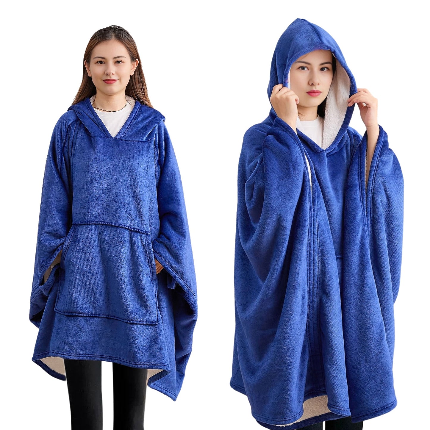 Gogreen Wearable Blanket Hoodie, Sherpa Wearable Sweatshirt with Giant Kangaroo Pocket for Adults, Gifts for Women, Men, Mom, Oversized Blanket Hoodies for Women, Men (Dark Blue, Oversized)