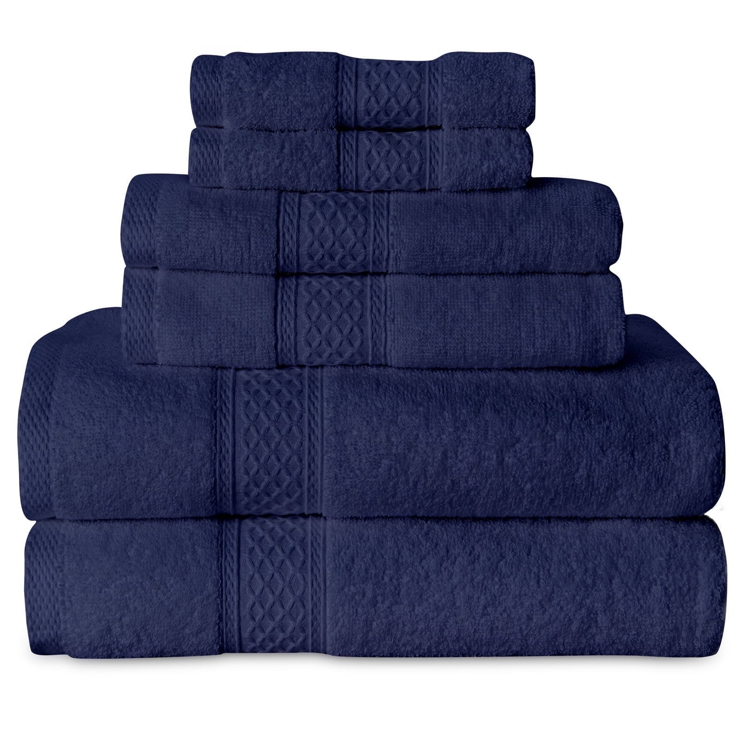 Gogreen White Bath Towel Sets of 6 Pieces, 2 Bath Towels 2 Hand Towels 2 Washcloths, 100% Cotton Highly Absorbent Towels for Bathroom, Gym, Hotel (Dark Blue)