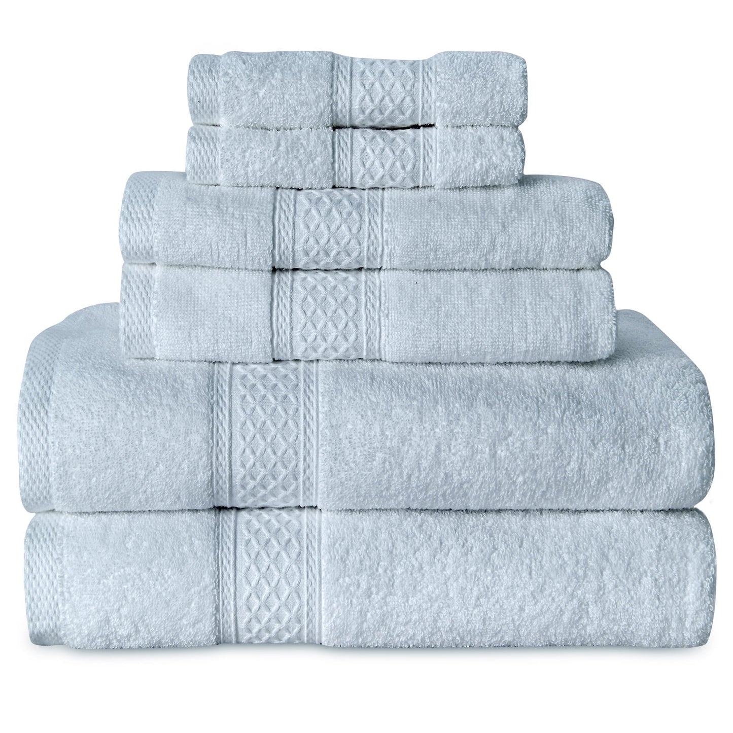 Gogreen White Bath Towel Sets of 6 Pieces, 2 Bath Towels 2 Hand Towels 2 Washcloths, 100% Cotton Highly Absorbent Towels for Bathroom, Gym, Hotel (Light Blue)