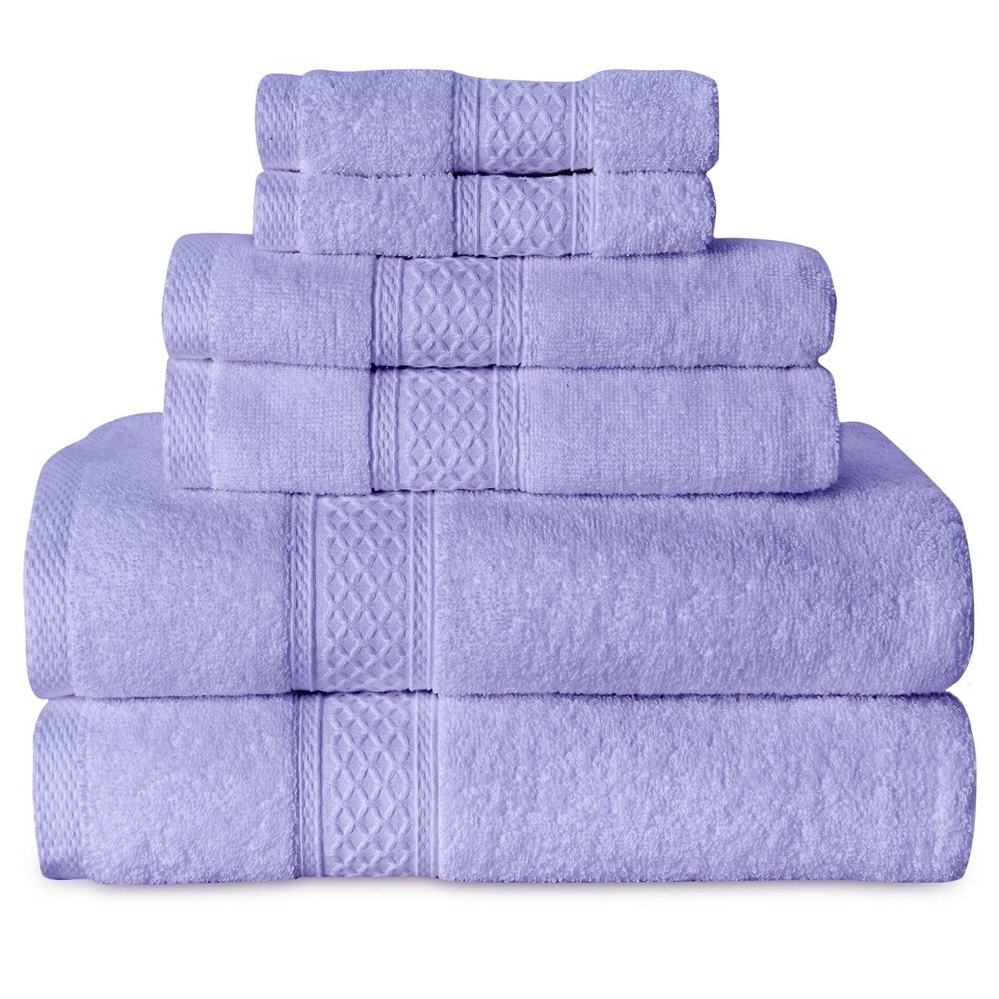 Gogreen White Bath Towel Sets of 6 Pieces, 2 Bath Towels 2 Hand Towels 2 Washcloths, 100% Cotton Highly Absorbent Towels for Bathroom, Gym, Hotel (Light Purple)
