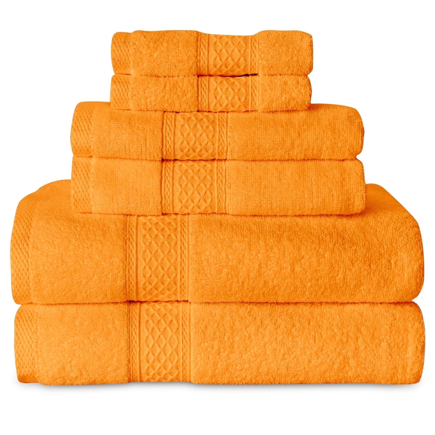 Gogreen White Bath Towel Sets of 6 Pieces, 2 Bath Towels 2 Hand Towels 2 Washcloths, 100% Cotton Highly Absorbent Towels for Bathroom, Gym, Hotel (Orange)