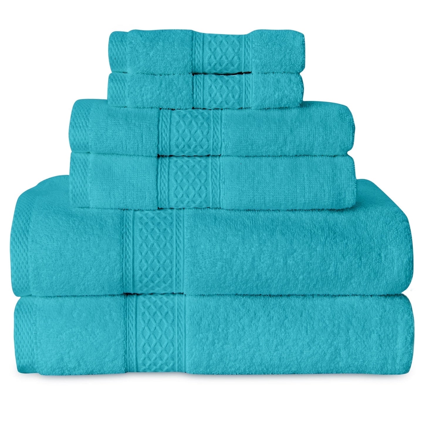 Gogreen White Bath Towel Sets of 6 Pieces, 2 Bath Towels 2 Hand Towels 2 Washcloths, 100% Cotton Highly Absorbent Towels for Bathroom, Gym, Hotel (Teal)