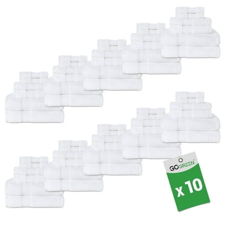 Gogreen White Bath Towel Sets of 6 Pieces, 2 Bath Towels 2 Hand Towels 2 Washcloths, 100% Cotton Highly Absorbent Towels for Bathroom, Gym, Hotel (White) x 10