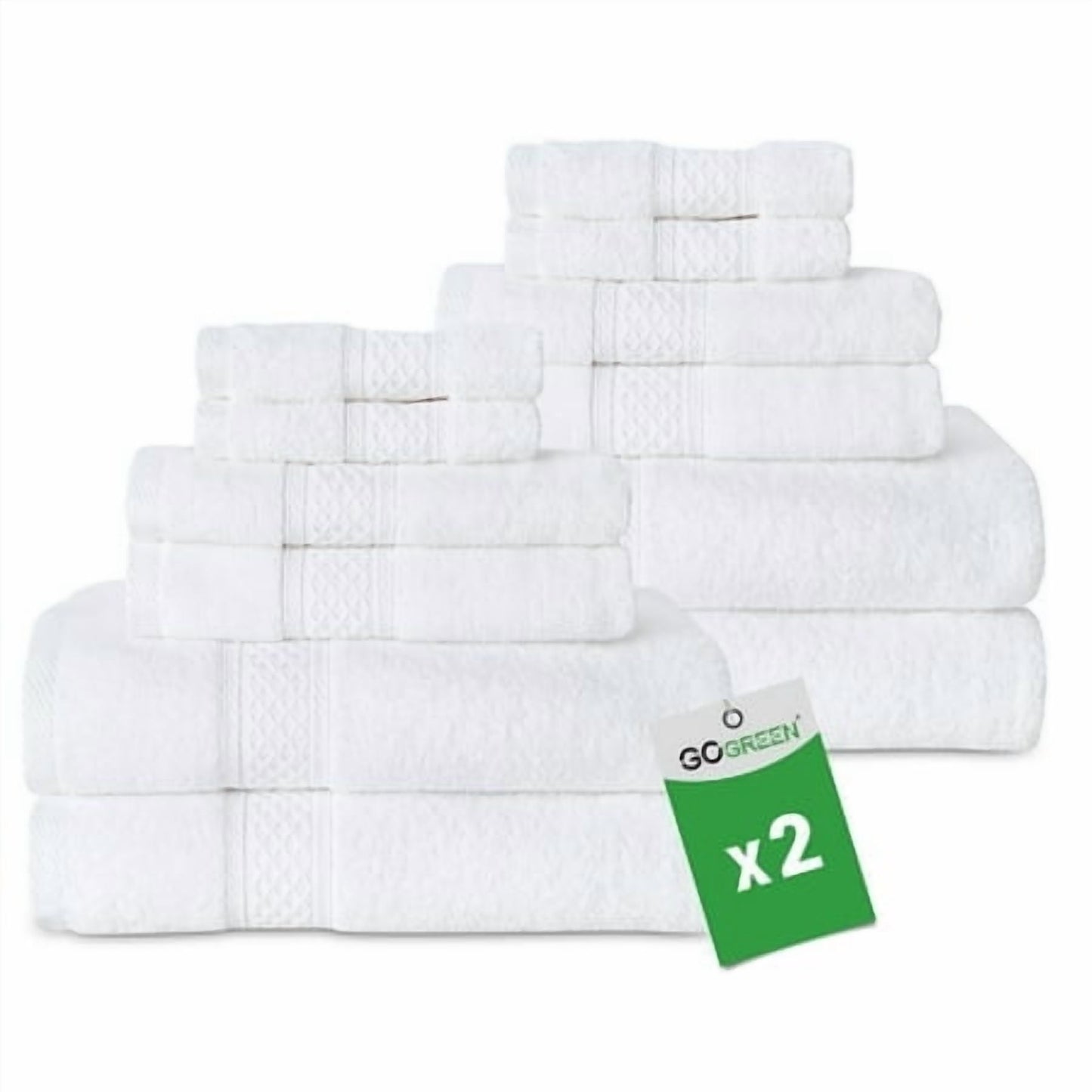 Gogreen White Bath Towel Sets of 6 Pieces, 2 Bath Towels 2 Hand Towels 2 Washcloths, 100% Cotton Highly Absorbent Towels for Bathroom, Gym, Hotel (White) x 2
