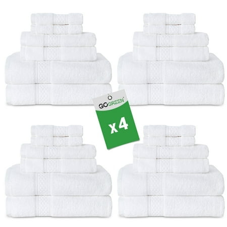 Gogreen White Bath Towel Sets of 6 Pieces, 2 Bath Towels 2 Hand Towels 2 Washcloths, 100% Cotton Highly Absorbent Towels for Bathroom, Gym, Hotel (White) x 4