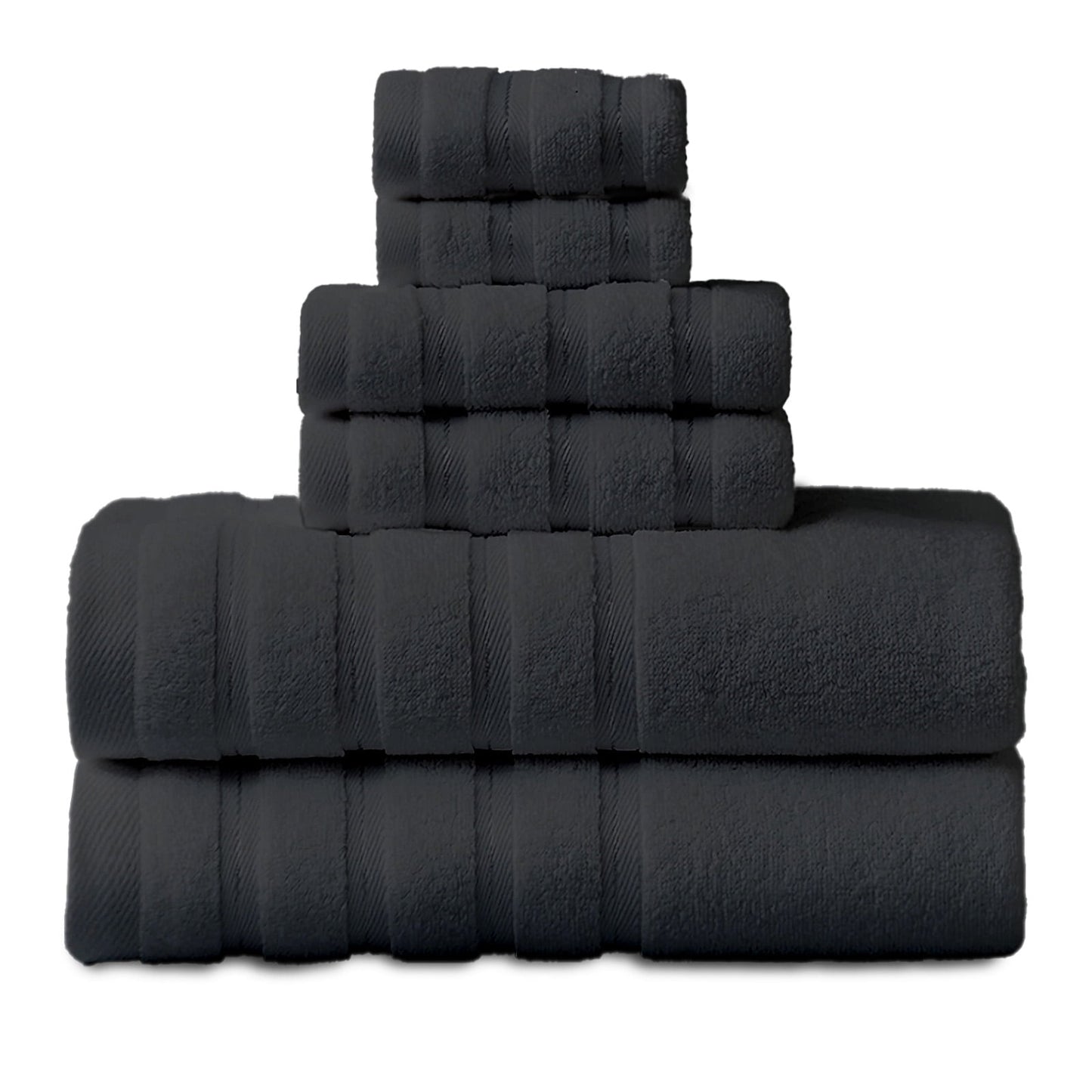 Hitime Bath Towel Sets of 6 Pieces, 2 Bath Towels 2 Hand Towels 2 Washcloths, 100% Cotton Highly Absorbent Towels for Bathroom, Gym, Hotel