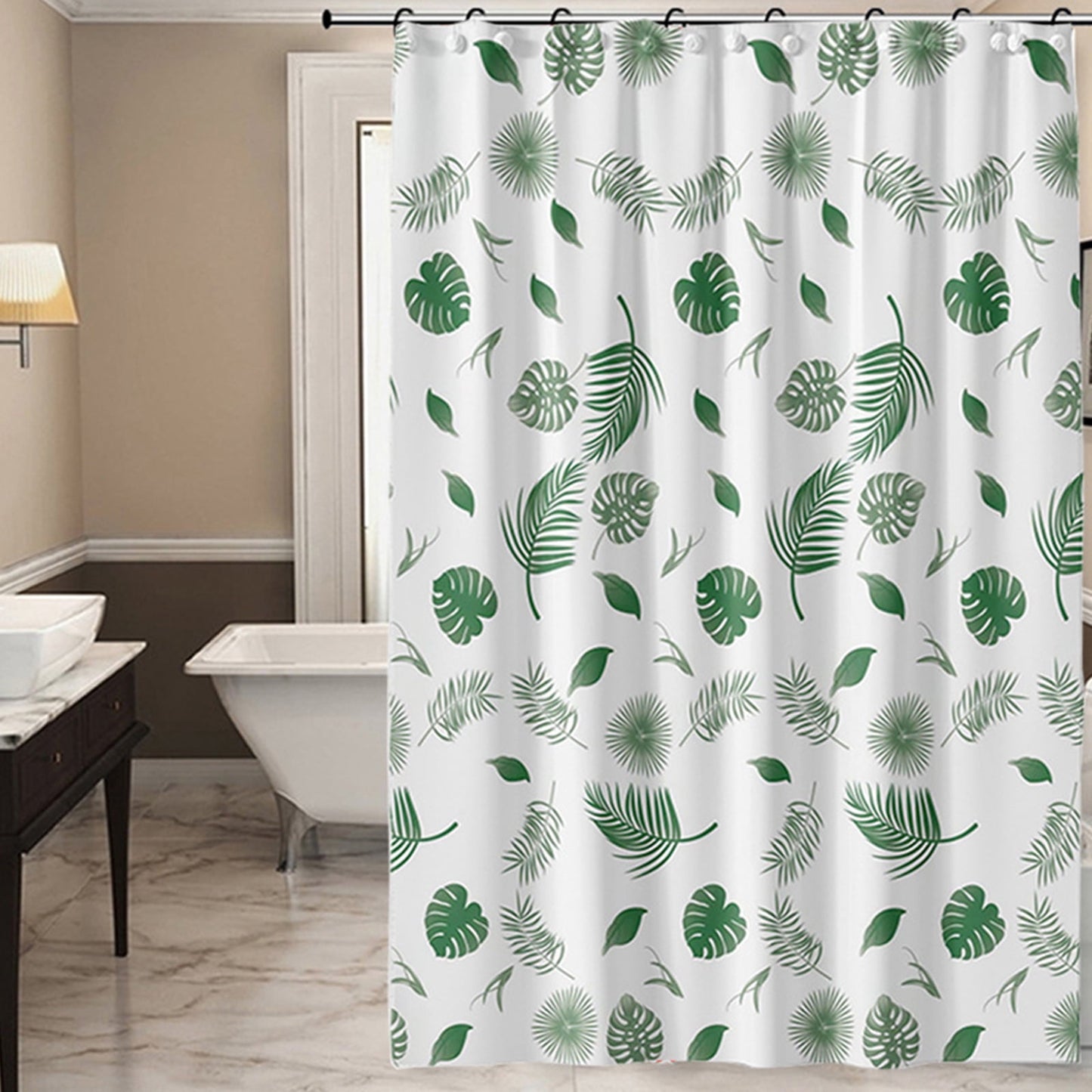 Hitime Bathroom Shower Curtain - Waterproof Plastic Shower Curtain Premium PEVA Non-Toxic with Rust Proof Grommets Clear 8G Heavy Duty Bathroom Accessories (Green Leaves, 72x72)