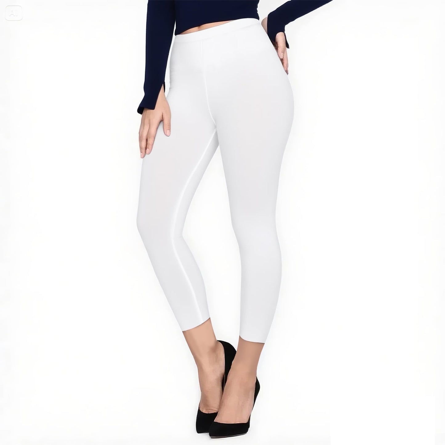 Hitime High Waisted Capri Leggings for Women Tummy Control Workout Pants for Women, Capri Length White S-M