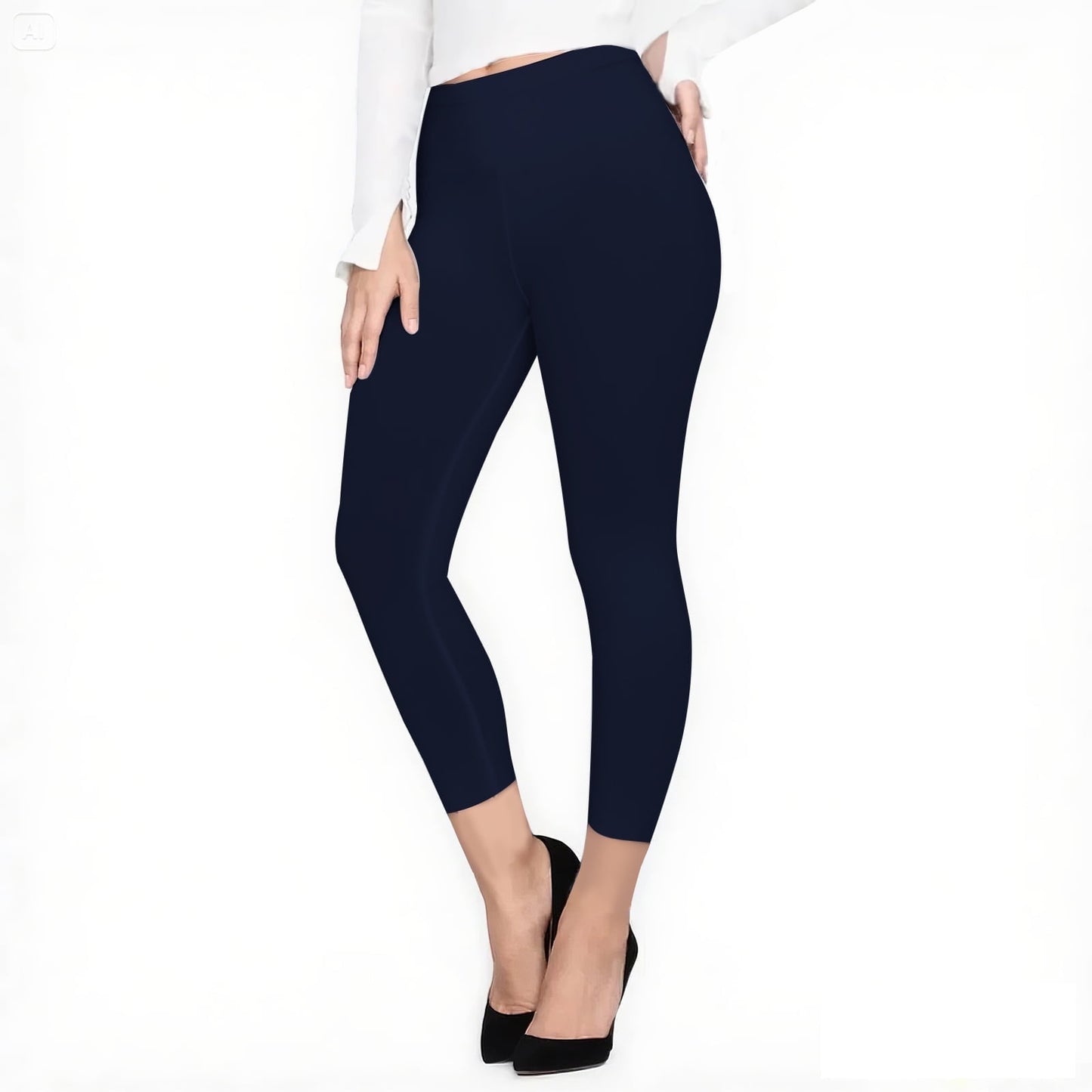 Hitime Capri Leggings Pants for Women Plus Size Super Soft Stretchy Capri Length Yoga Workout Pants, Navy 2XL-3XL