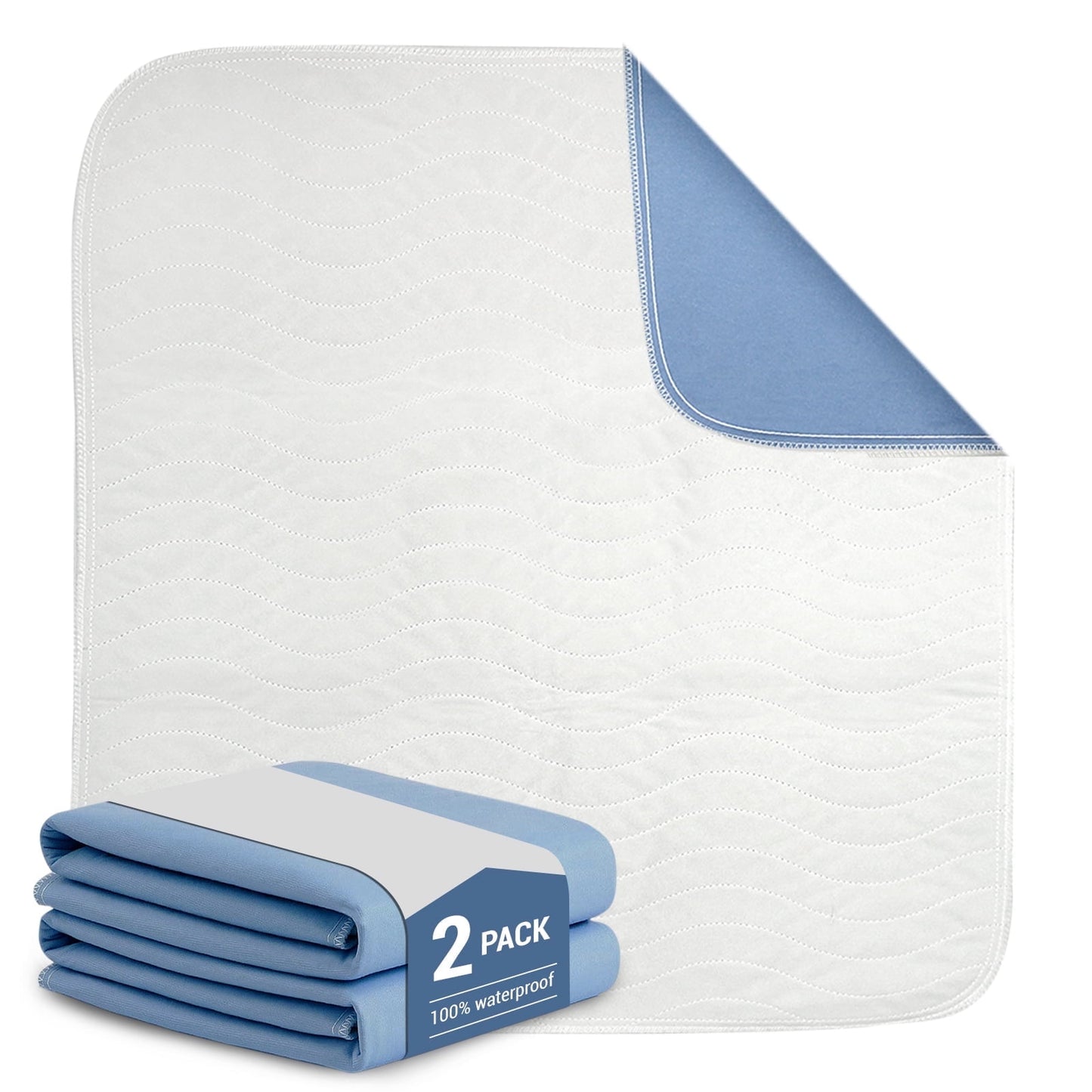 Hitime Heavy Absorbency Quilted Waterproof Underpads for Bedwetting Incontinence 4-Layer Washable Pads Size 34x36 2 Pack