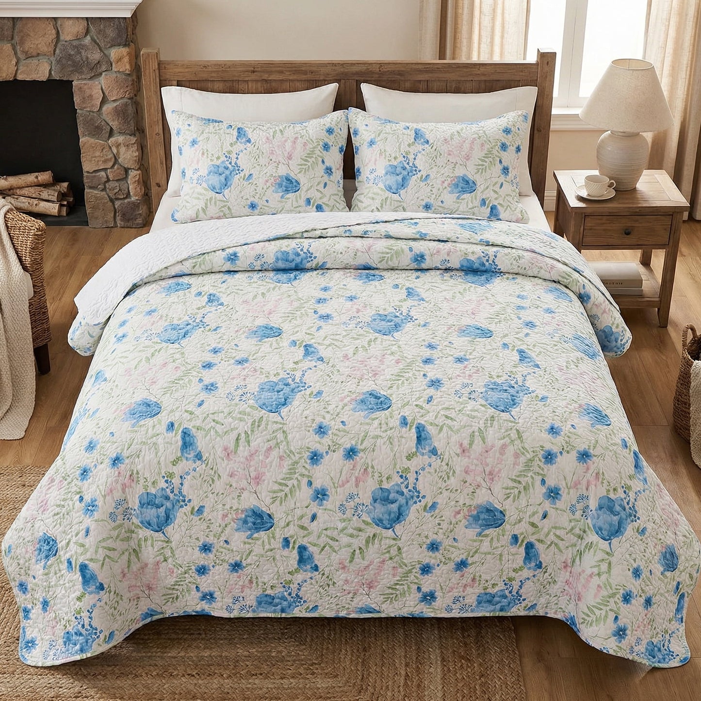 Hitime Luxury Printed Quilt Set Queen Size, Lightweight Comforter Set, Oversized Bedspread Coverlet Quilted Bedding Set, with 2 Matching Pillowcases, for All Season