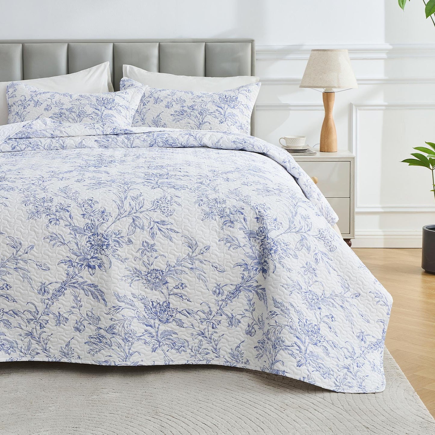 Hitime Luxury Printed Quilt Set Twin Size, Lightweight Comforter Set, Oversized Bedspread Coverlet Quilted Bedding Set, with 2 Matching Pillowcases, for All Season