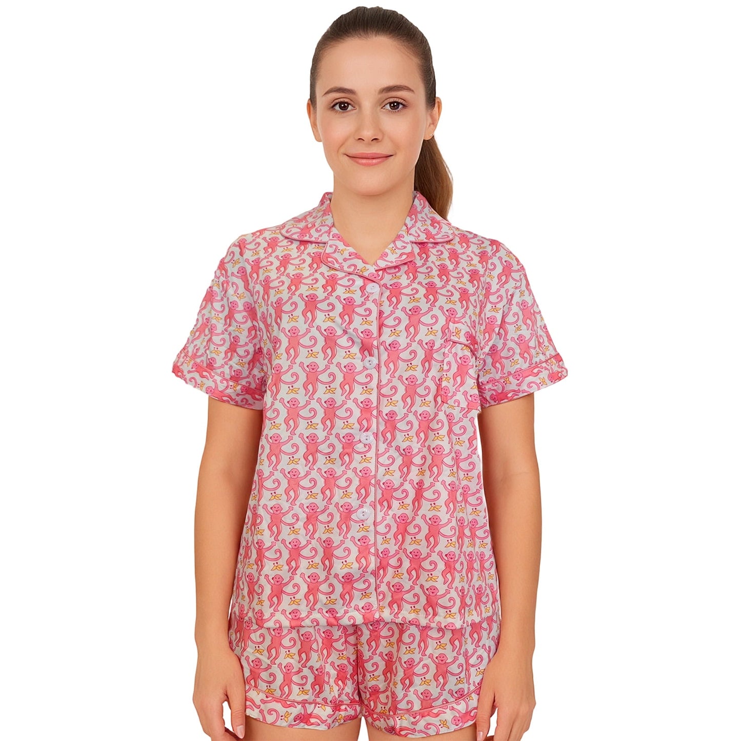 Hitime Milk Silk Womens Pajamas Set Button Down Summer Sleepwear Short Sleeve Breathable Nightwear Loungewear Set, Size S