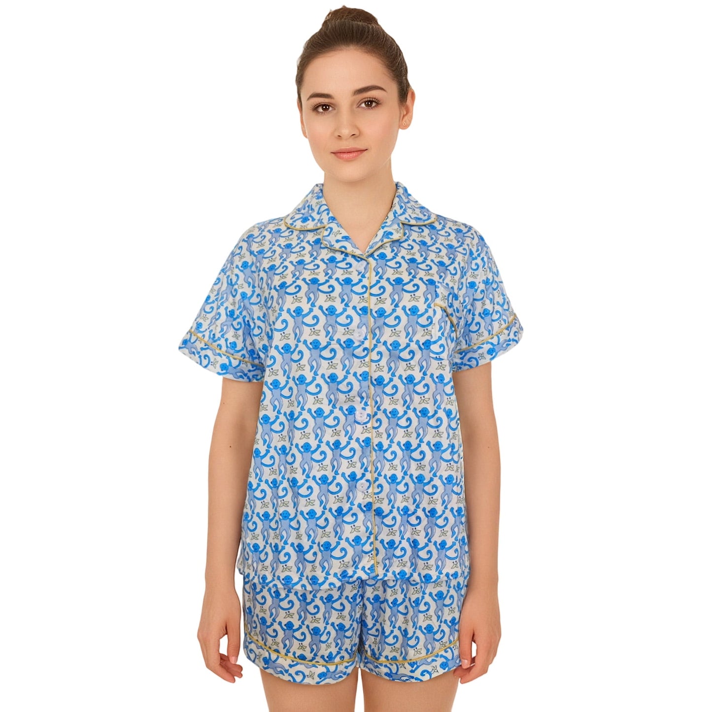 Hitime Milk Silk Womens Pajamas Set Button Down Summer Sleepwear Short Sleeve Breathable Nightwear Loungewear Set, Size 2XL
