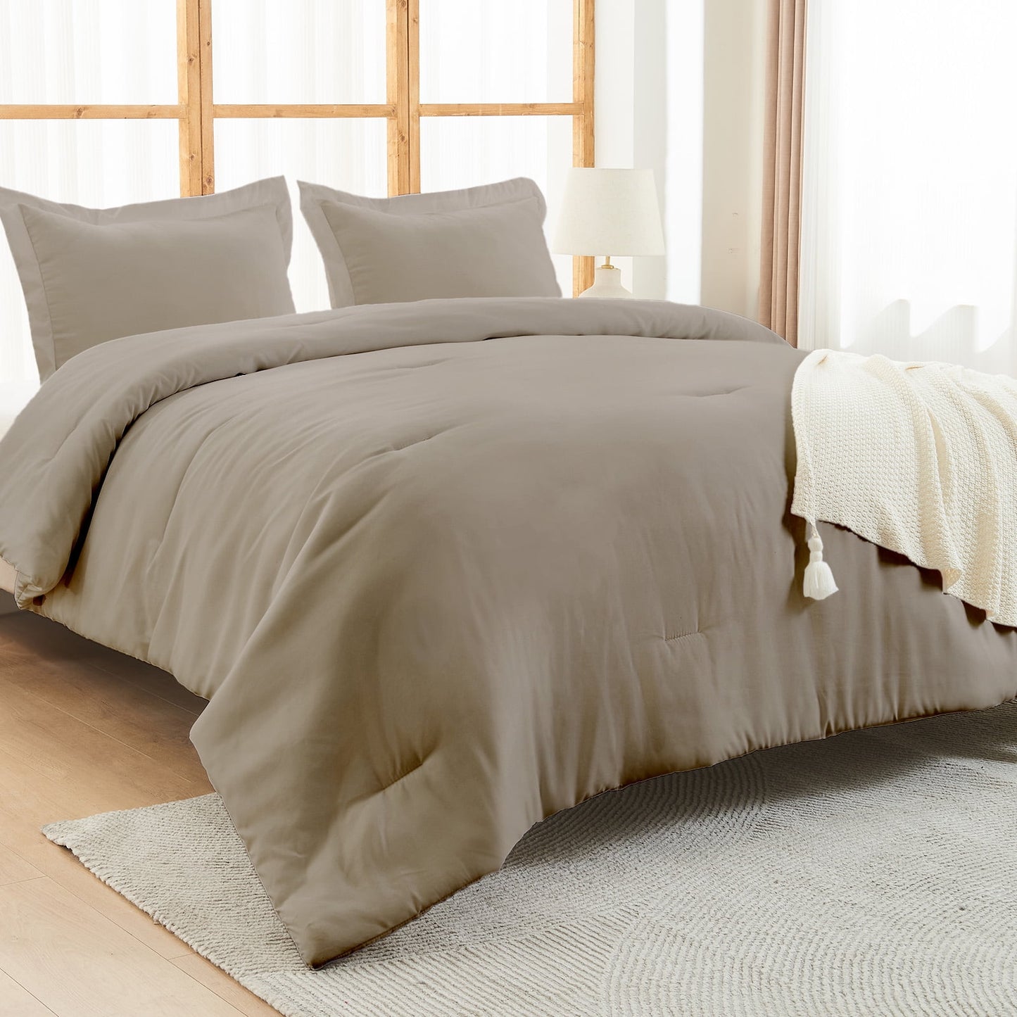 itime Ultra Soft Beige King Size Comforter Set 3 Pieces Gentle Down Alternative Bedding 1 Lightweight Comforter and 2 Pillowcase
