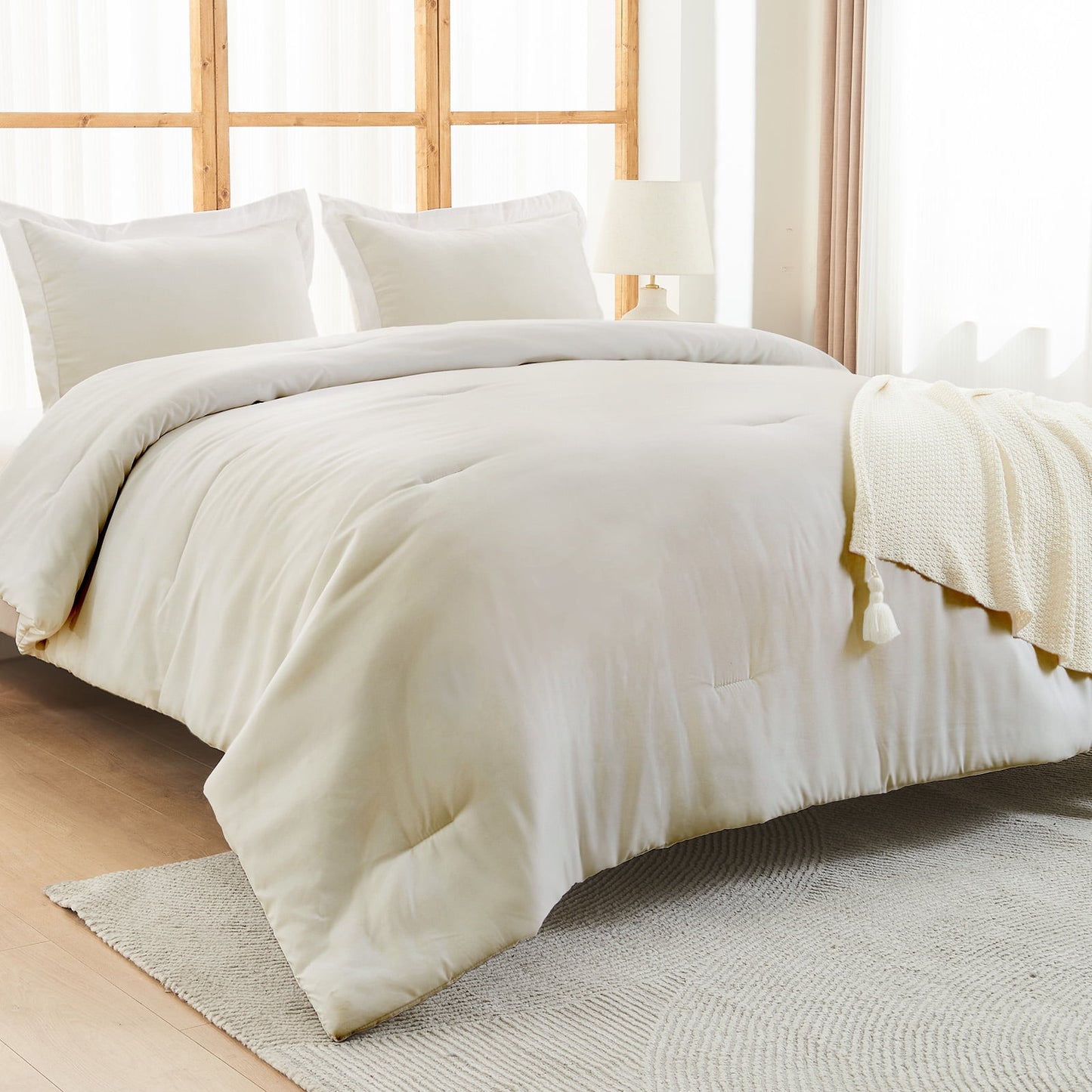 itime Ultra Soft Beige Twin Size Comforter Set 3 Pieces Gentle Down Alternative Bedding 1 Lightweight Comforter and 2 Pillowcase