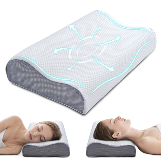 Kingrest Cooling Memory Foam Pillow for Neck Pain Relief Sleeping, Cervical Neck Pillow Adjustable Ergonomic Memory Foam Pillow For Side Back Stomach Sleepers Medium Firmness Quality (1 Pack)