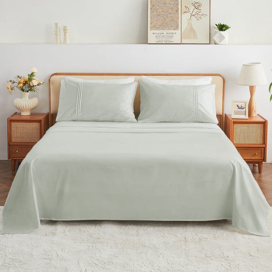 Kingrest 4PC Luxury Deep Pocket California Sheet Set Fit 16, 100% Organic Cotton Breathable Super Soft Cal King Sheet Set, Luxury Hotel Style Home Decor Cal King Bed Sheet Set, Gift for Women, Men