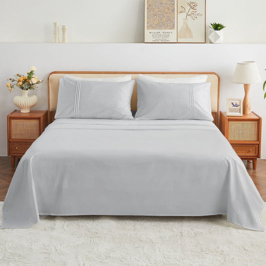 Kingrest 4PC Luxury Deep Pocket California Sheet Set Fit 16, 100% Organic Cotton Breathable Super Soft Cal King Sheet Set, Luxury Hotel Style Home Decor Cal King Bed Sheet Set, Gift for Women, Men