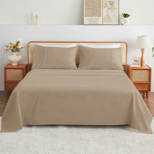 Kingrest 4PC Luxury Deep Pocket Full Sheet Set Fit 16, 100% Organic Cotton Breathable Super Soft Full Size Sheet Set, Luxury Hotel Style Home Decor Full Bed Sheet Set, Gift for Women, Men