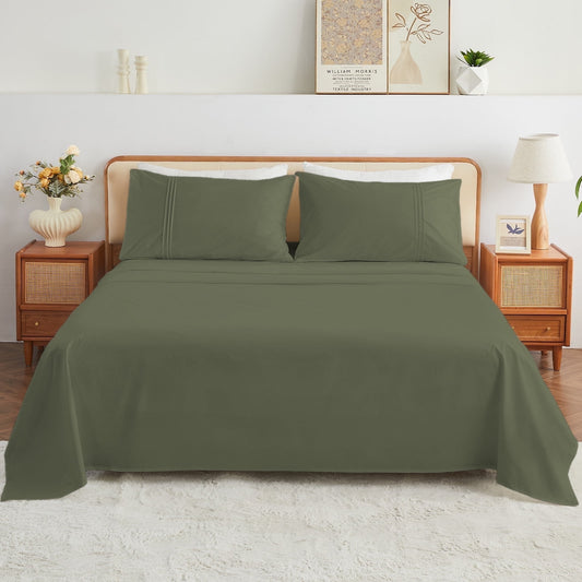 Kingrest 4PC Luxury Deep Pocket Full Sheet Set Fit 16, 100% Organic Cotton Breathable Super Soft Full Size Sheet Set, Luxury Hotel Style Home Decor Full Bed Sheet Set, Gift for Women, Men