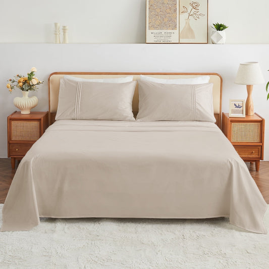 Kingrest 4PC Luxury Deep Pocket Full Sheet Set Fit 16, 100% Organic Cotton Breathable Super Soft Full Size Sheet Set, Luxury Hotel Style Home Decor Full Bed Sheet Set, Gift for Women, Men