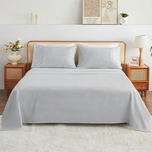 Kingrest 4PC Luxury Deep Pocket King Sheet Set Fit 16, 100% Organic Cotton Breathable Super Soft King Size Sheet Set, Luxury Hotel Style Home Decor King Bed Sheet Set, Gift for Women, Men