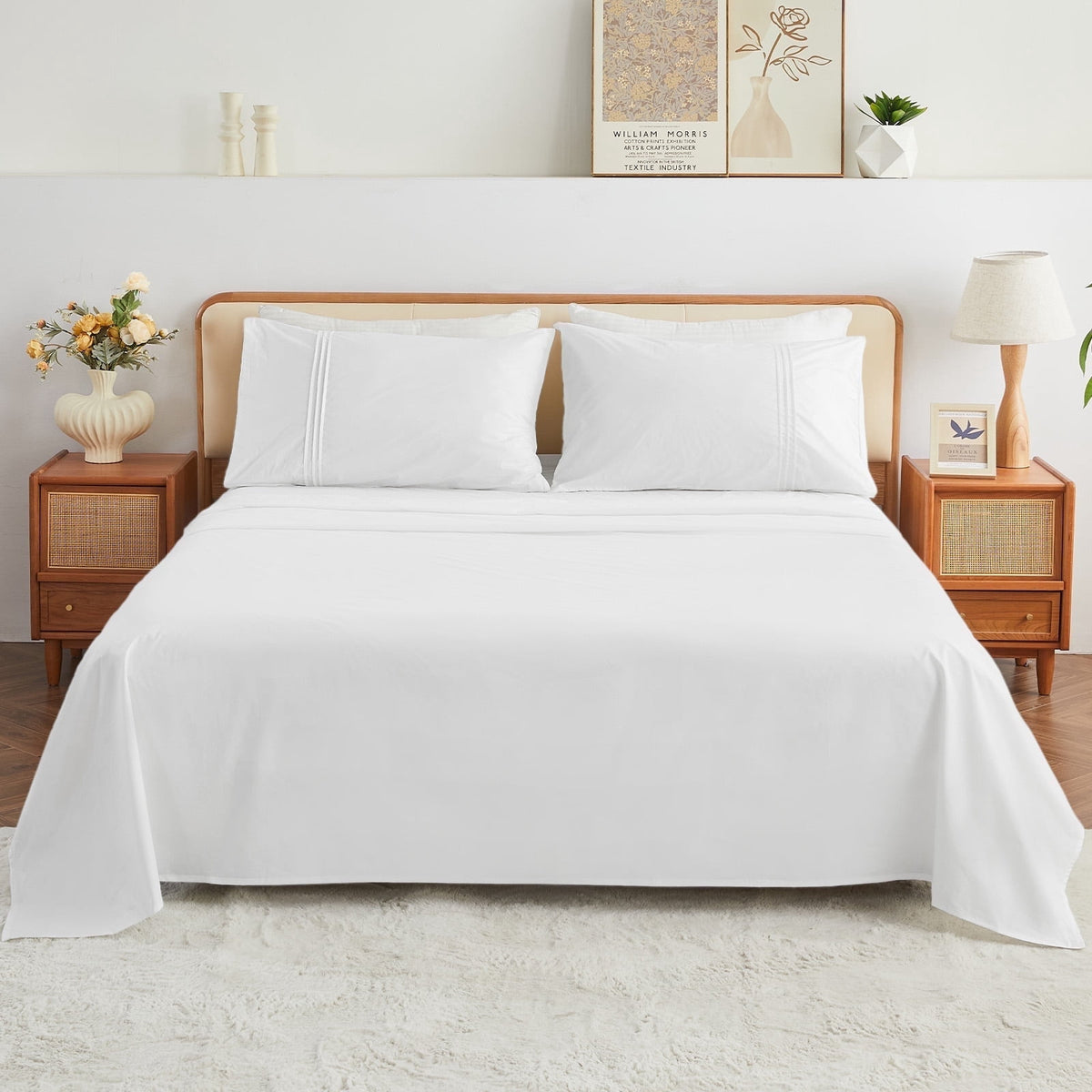 Kingrest 4PC Luxury Deep Pocket Queen Sheet Set Fit 16, 100% Organic Cotton Breathable Super Soft Queen Size Sheet Set, Luxury Hotel Style Home Decor Queen Bed Sheet Set, Gift for Women, Men