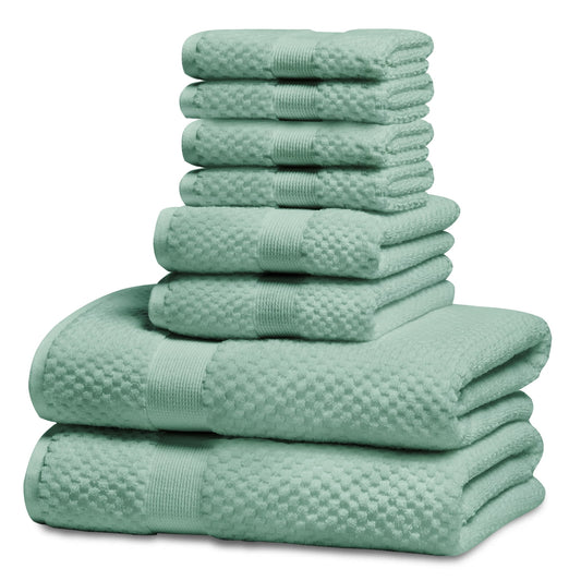 Kingrest Bath Towel Sets of 8 Pieces, 2 Bath Towels 2 Hand Towels 4 Washcloths, 100% Cotton Highly Absorbent Towels for Bathroom, Gym, Hotel