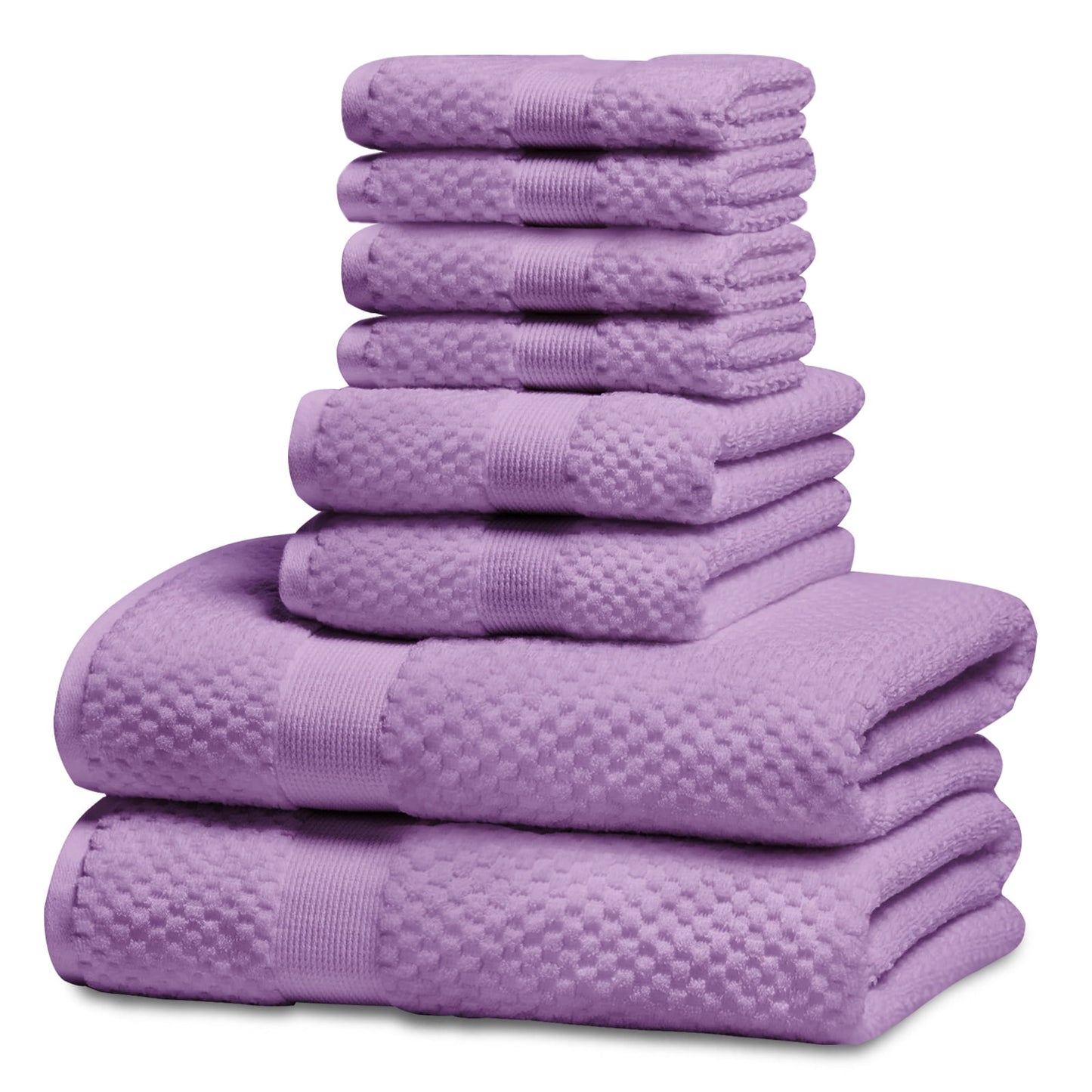 Kingrest Bath Towel Sets of 8 Pieces, 2 Bath Towels 2 Hand Towels 4 Washcloths, 100% Cotton Highly Absorbent Towels for Bathroom, Gym, Hotel