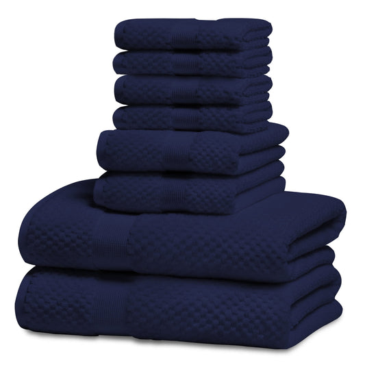 Kingrest Bath Towel Sets of 8 Pieces, 2 Bath Towels 2 Hand Towels 4 Washcloths, 100% Cotton Highly Absorbent Towels for Bathroom, Gym, Hotel