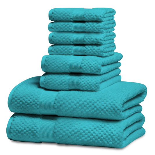 Kingrest Bath Towel Sets of 8 Pieces, 2 Bath Towels 2 Hand Towels 4 Washcloths, 100% Cotton Highly Absorbent Towels for Bathroom, Gym, Hotel
