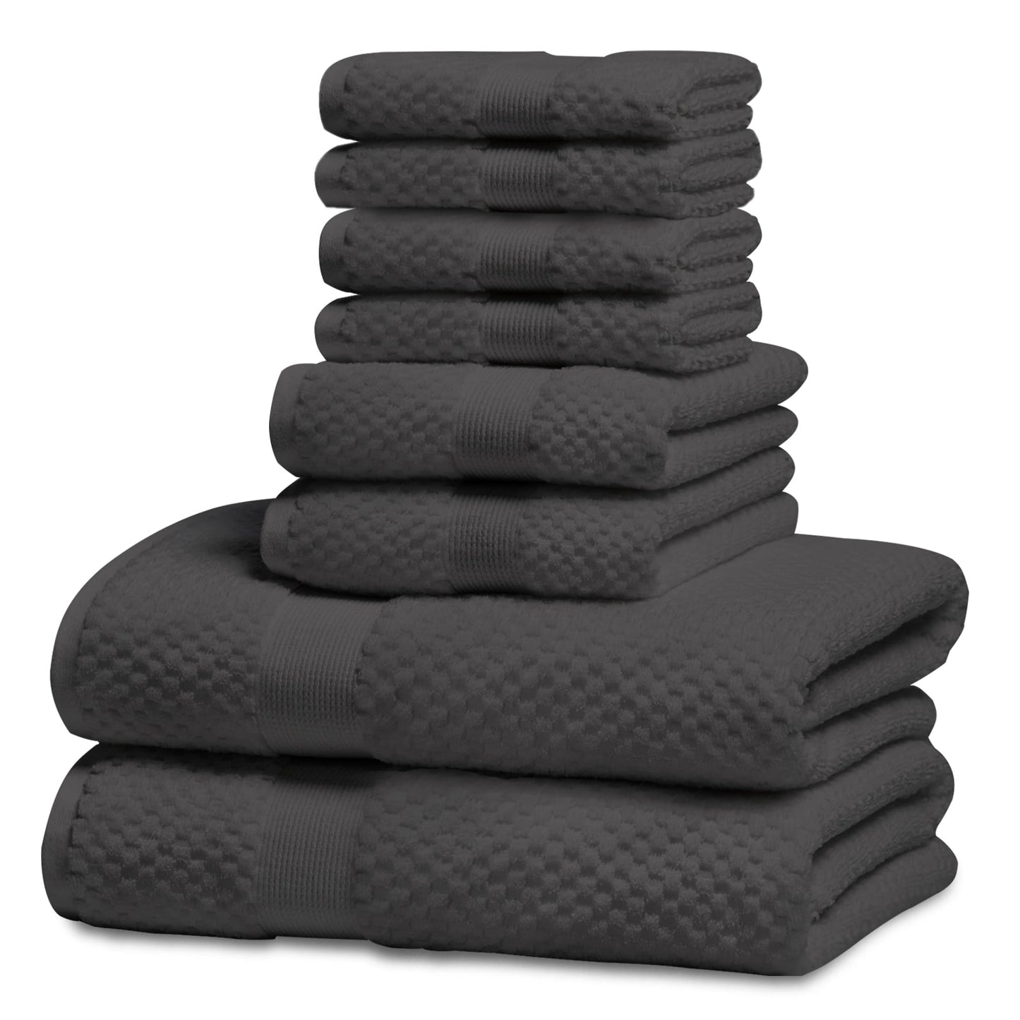 Kingrest Bath Towel Sets of 8 Pieces, 2 Bath Towels 2 Hand Towels 4 Washcloths, 100% Cotton Highly Absorbent Towels for Bathroom, Gym, Hotel