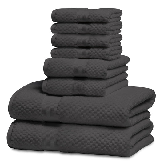 Kingrest Bath Towel Sets of 8 Pieces, 2 Bath Towels 2 Hand Towels 4 Washcloths, 100% Cotton Highly Absorbent Towels for Bathroom, Gym, Hotel