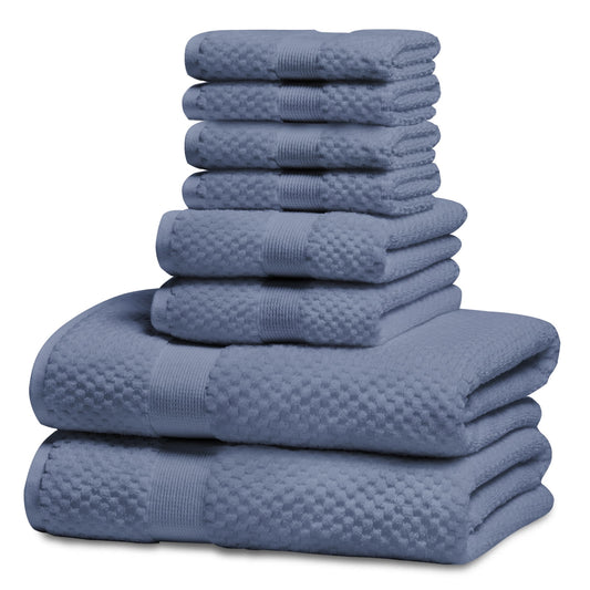 Kingrest Bath Towel Sets of 8 Pieces, 2 Bath Towels 2 Hand Towels 4 Washcloths, 100% Cotton Highly Absorbent Towels for Bathroom, Gym, Hotel