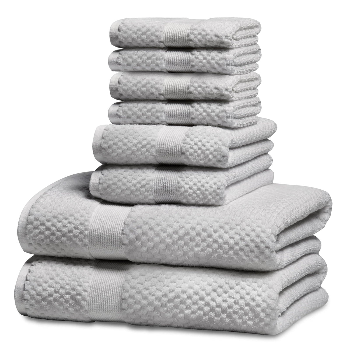 Kingrest Bath Towel Sets of 8 Pieces, 2 Bath Towels 2 Hand Towels 4 Washcloths, 100% Cotton Highly Absorbent Towels for Bathroom, Gym, Hotel