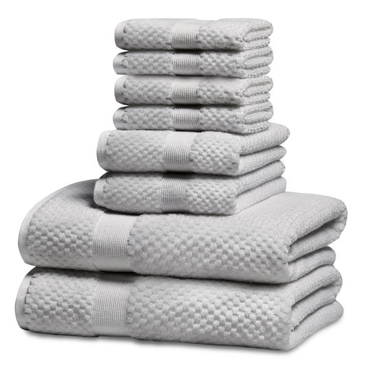 Kingrest Bath Towel Sets of 8 Pieces, 2 Bath Towels 2 Hand Towels 4 Washcloths, 100% Cotton Highly Absorbent Towels for Bathroom, Gym, Hotel