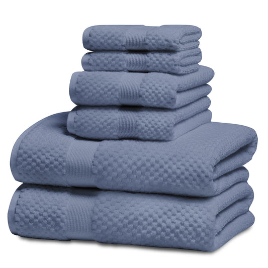 Kingrest Bath Towel Sets of 6 Pieces, 2 Bath Towels 2 Hand Towels 2 Washcloths, 100% Cotton Highly Absorbent Towels for Bathroom, Gym, Hotel